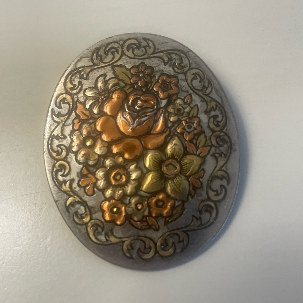 Reed Barton Damascenepin Pendant Silver With Copper Rose Vintage 1970s 29$